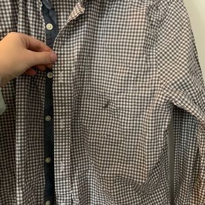 Nautical grey and white plaid button down